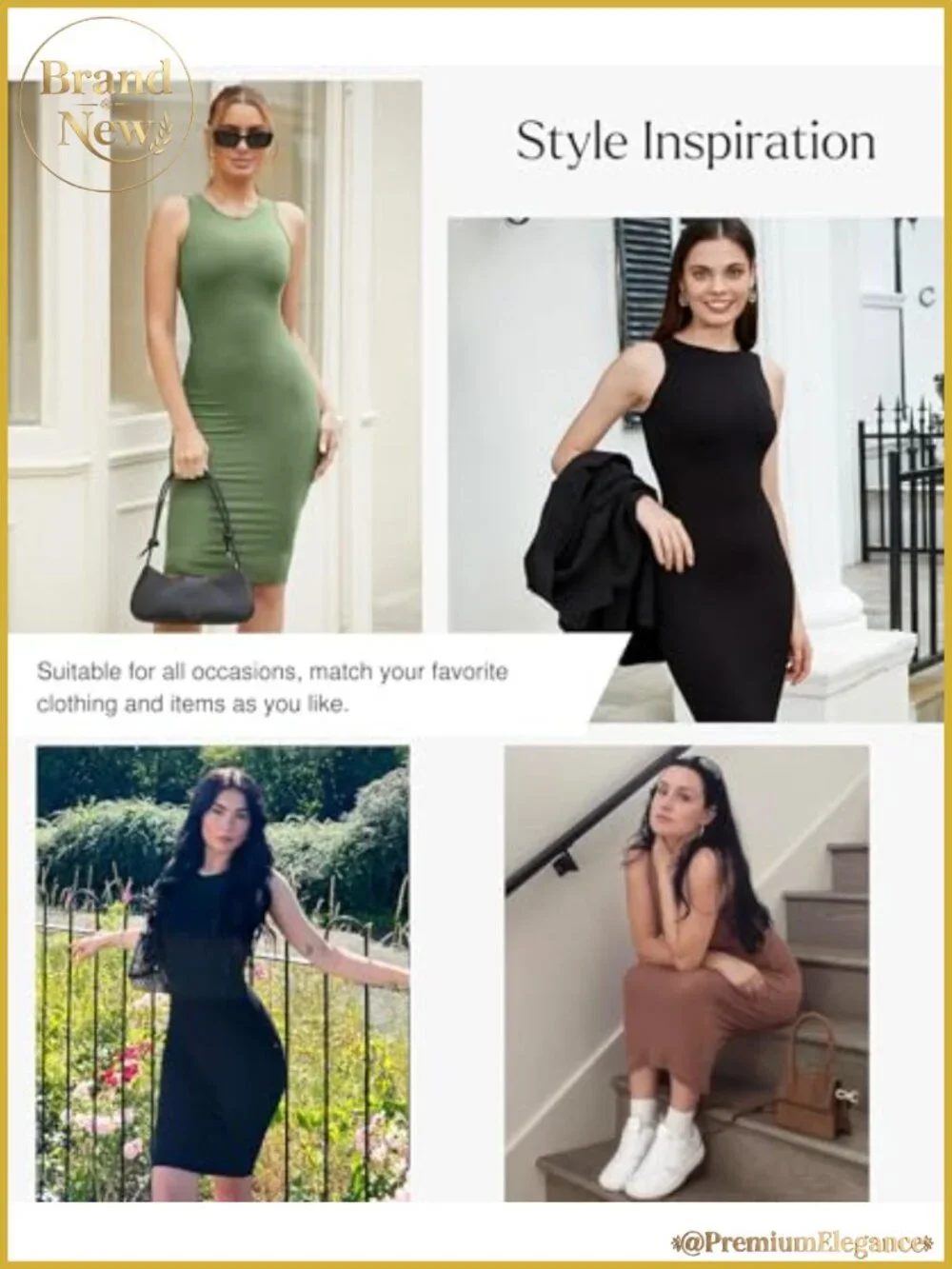 Women's Sleeveless Bodycon Ruched Midi Shapewear Dress All-in-One Fitted